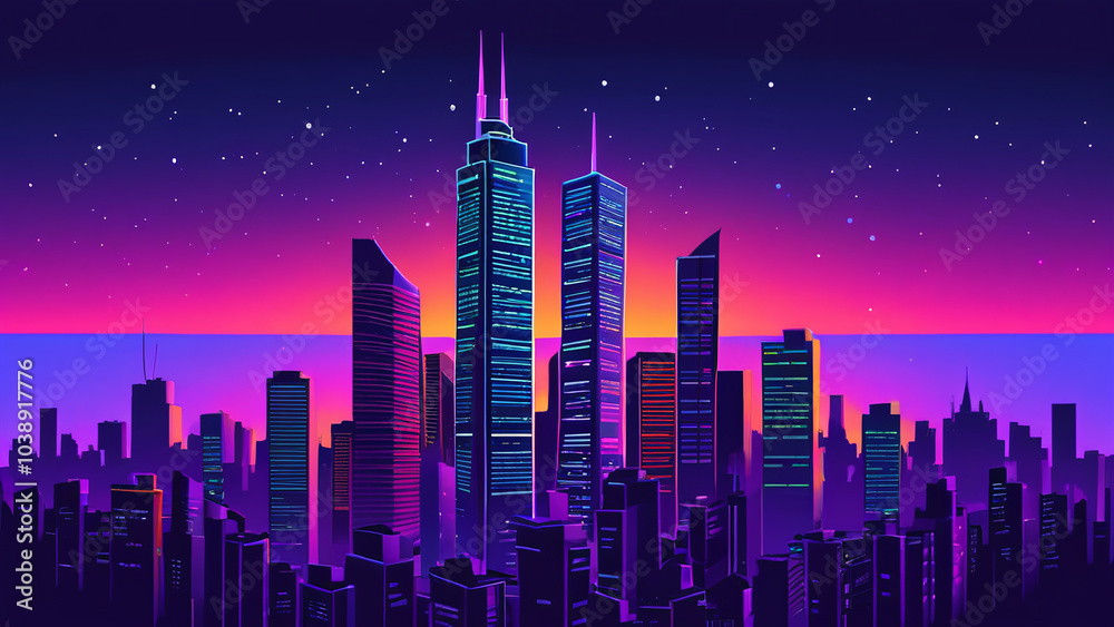 Silhouette of modern city at sunset Silhouette of modern city at sunset