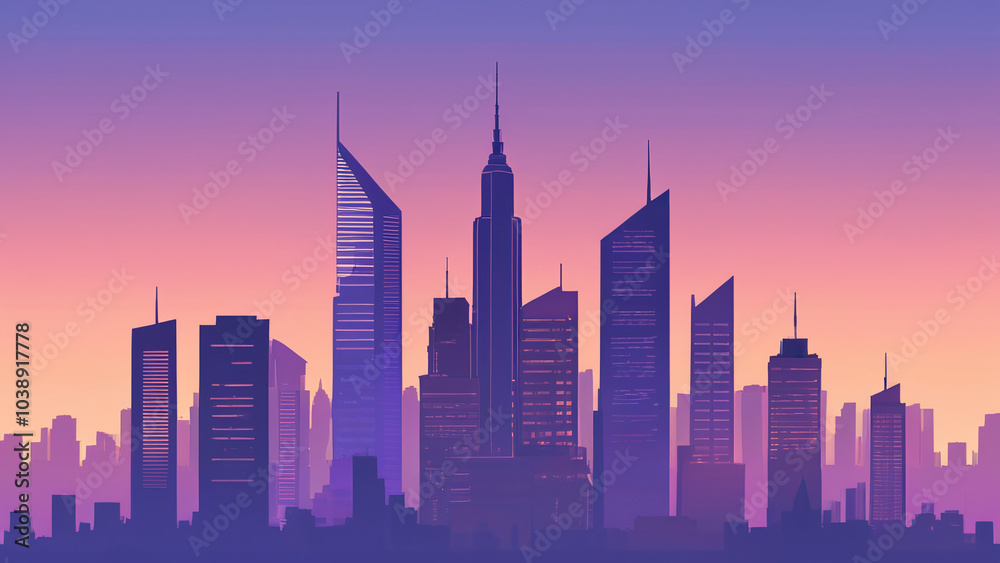 Silhouette of modern city at sunset	
