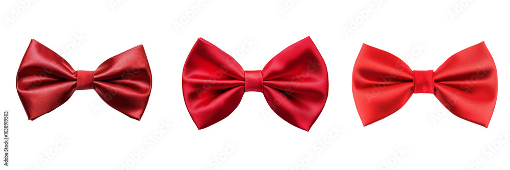 Set of Elegant Red bow tie with a flawless, symmetrical knot, laid flat on a pure Set of Elegant Red bow tie with a flawless, symmetrical knot, laid flat on a pure
