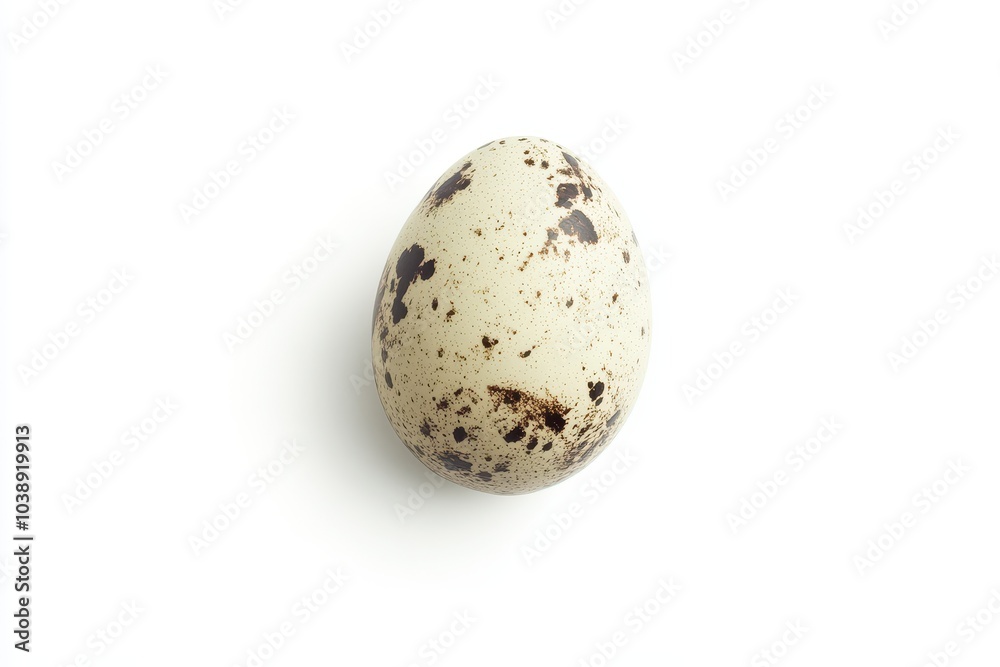 Whole quail egg on white background overhead view Whole quail egg on white background overhead view
