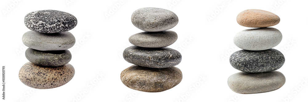 Set of Peaceful arrangement of smooth, stacked stones in a Zen garden setting on transparent background. Ai generated Set of Peaceful arrangement of smooth, stacked stones in a Zen garden setting on transparent background. Ai generated