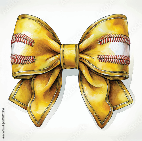 Yellow softball coquette bow isolated on white background, yellow bow vector design, isolated coquette file  Illustrator Artwork