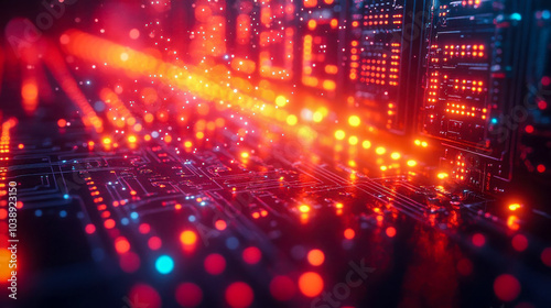 Wallpaper Mural A dynamic array of glowing red and blue lights, capturing the essence of a futuristic, high-tech digital world Torontodigital.ca