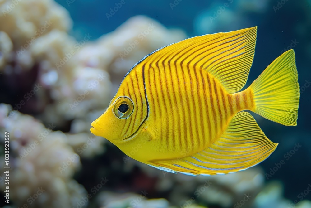 Zebrasoma desjardinii swimming in tropical ocean waters
