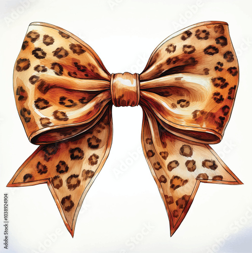 Leopard bow coquette bow isolated on white background, valentine bow vector design, isolated coquette file
