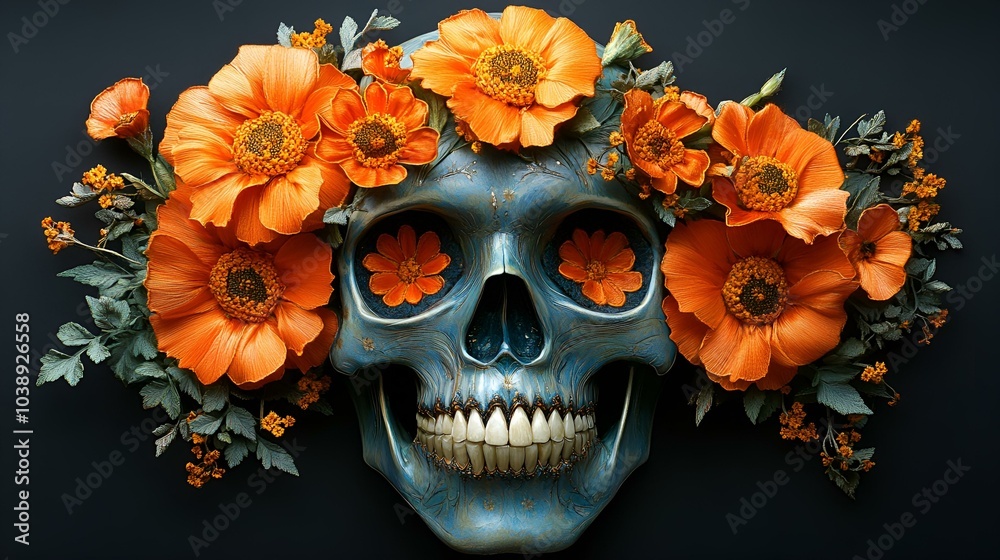 A Skull Filled with Vibrant Flowers.
A Skull Filled with Vibrant Flowers.