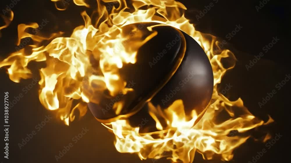 A basketball engulfed in flames, a symbol of intense passion and competition. A basketball engulfed in flames, a symbol of intense passion and competition.