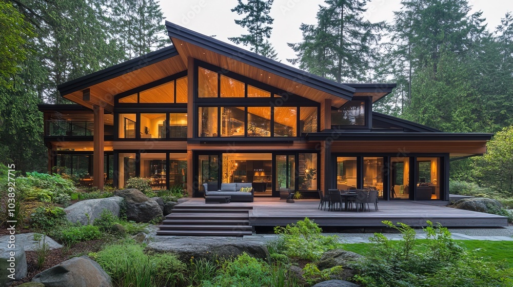 Modern beachfront house with large windows and wooden exterior Modern beachfront house with large windows and wooden exterior