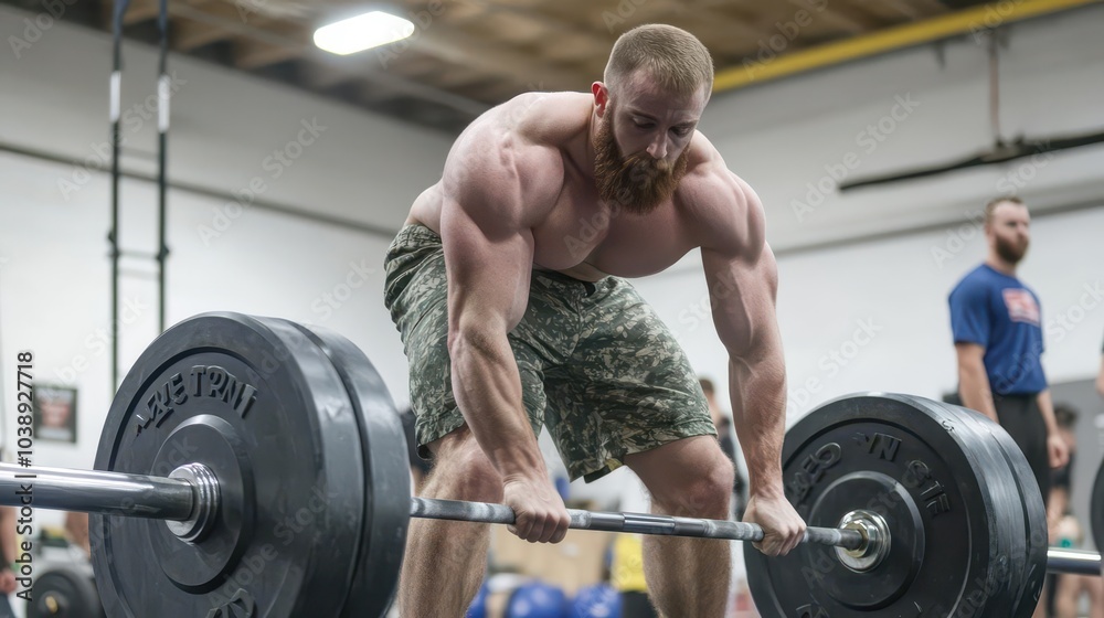 A man executing a perfect deadlift, emphasizing his back, legs, and arm muscles, with a look of concentration A man executing a perfect deadlift, emphasizing his back, legs, and arm muscles, with a look of concentration
