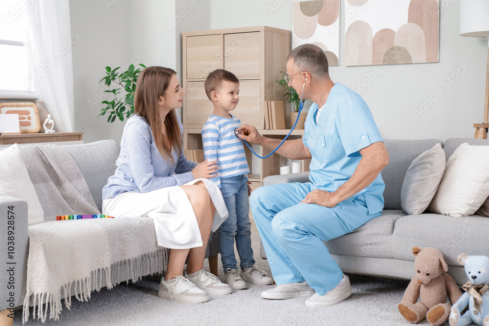 Doctor visiting his little patient at home Doctor visiting his little patient at home