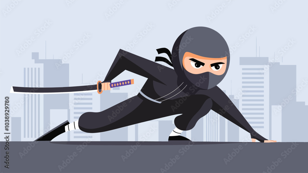 Fototapeta premium Adobe Illustrator ArtworkCool 2d illustration of a modern ninja, cartoon ninja mascot
