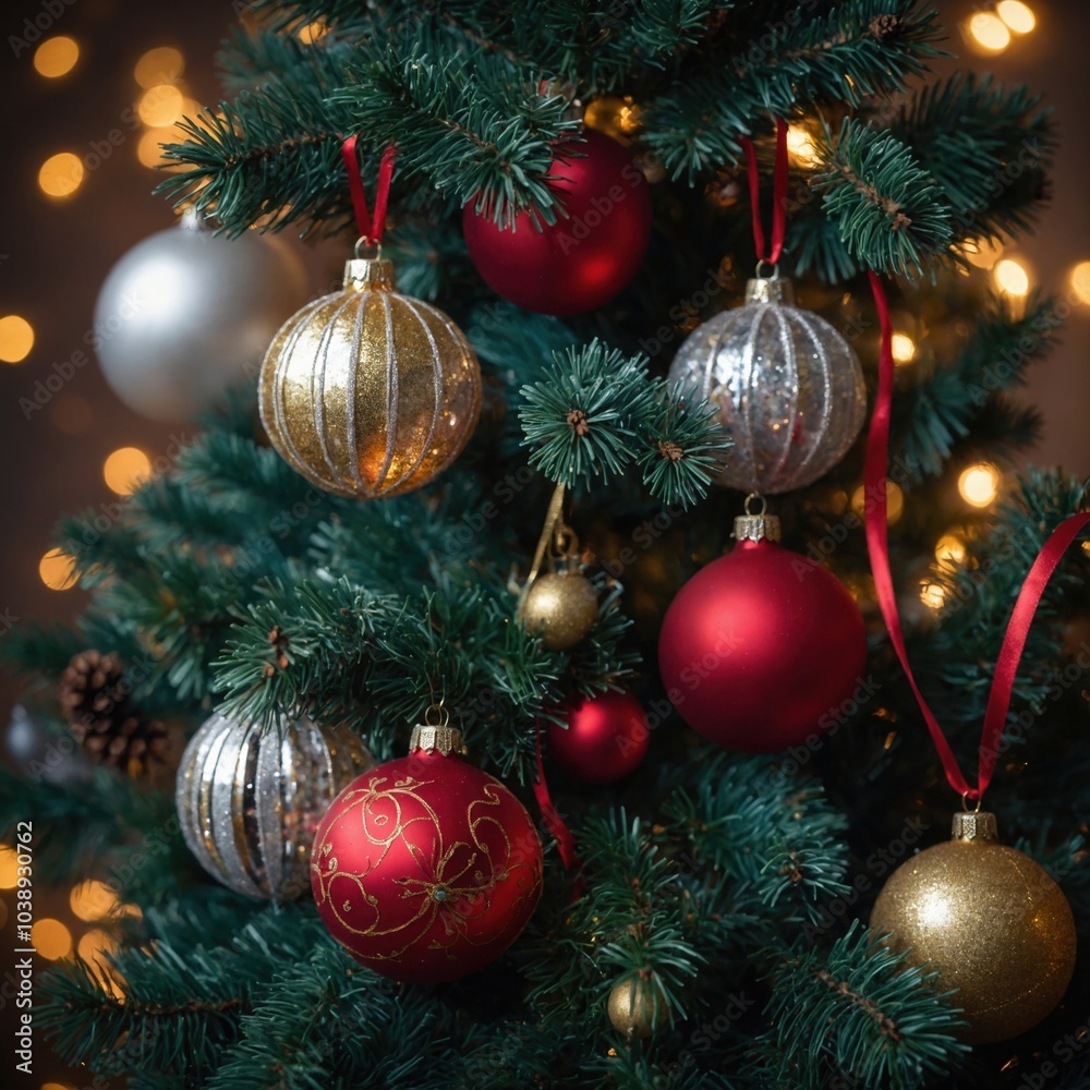 Fototapeta premium Sparkling decorations light up the festive atmosphere