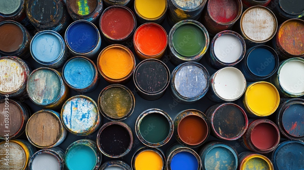A Colorful Array of Paint Cans A Colorful Array of Paint Cans