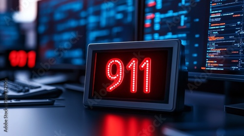 Emergency Response Technology: 911 Call Center with Digital Equipment and Data Analysis for Modern Crisis Management