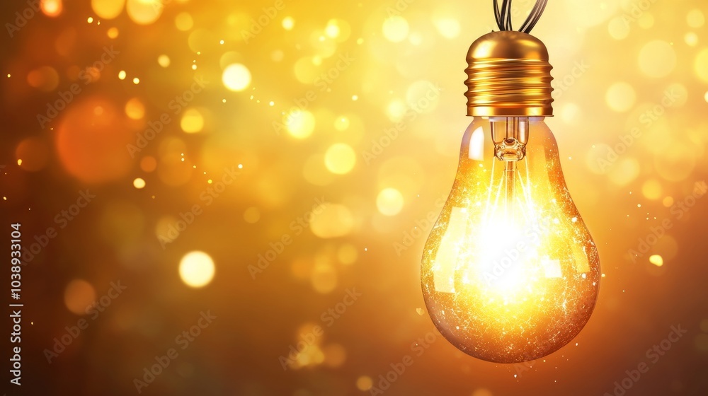 A glowing light bulb illuminates a warm golden backdrop, radiating a sense of creativity and inspiration. A glowing light bulb illuminates a warm golden backdrop, radiating a sense of creativity and inspiration.