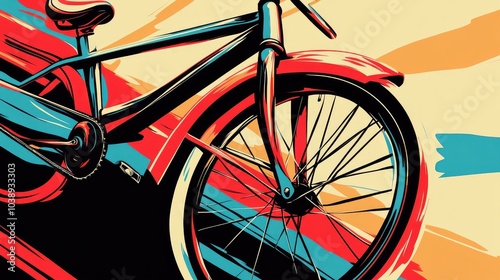 Bicycle rolling through colorful comic book background