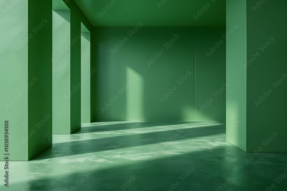 An empty room with green walls and floor An empty room with green walls and floor
