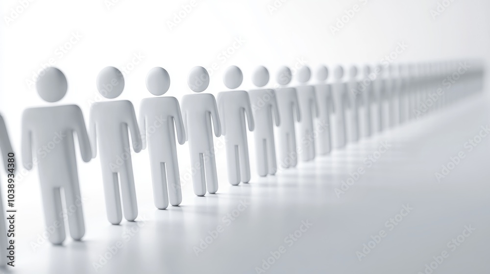A minimalist arrangement of white figures in line, symbolizing unity and collaboration in a modern setting. A minimalist arrangement of white figures in line, symbolizing unity and collaboration in a modern setting.