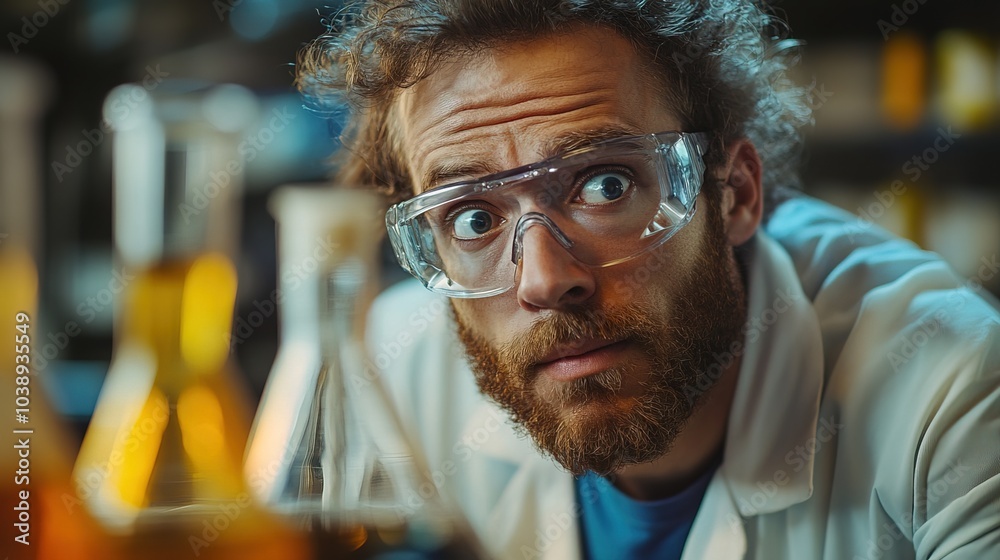 Funny and Eccentric White male Scientist in a Lab Funny and Eccentric White male Scientist in a Lab
