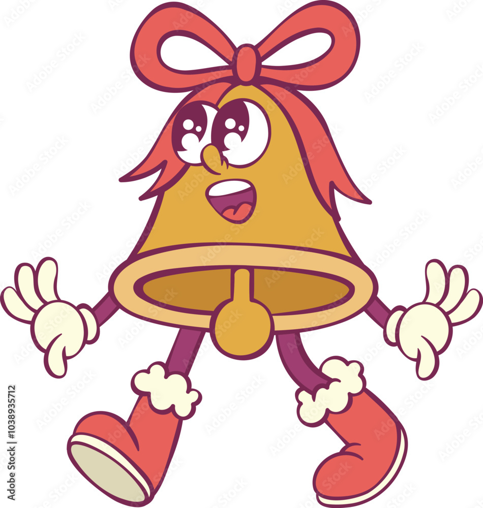 Bell retro groovy cartoon character mascot Bell retro groovy cartoon character mascot