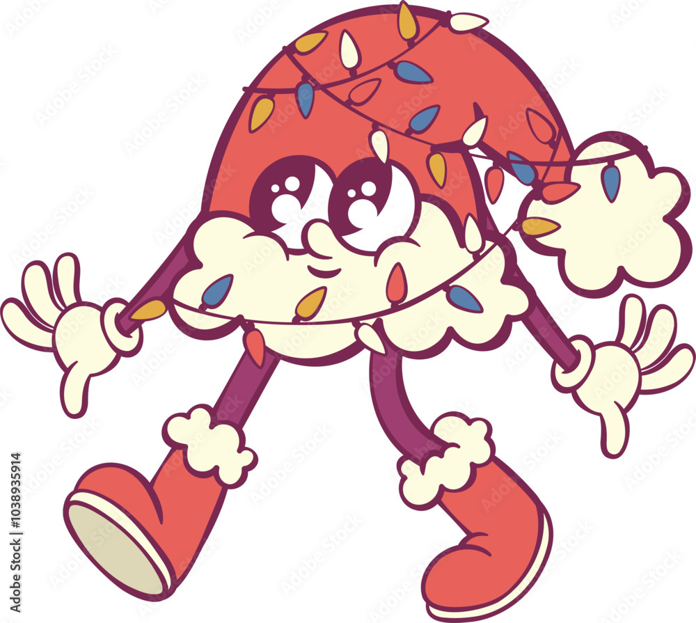 Santa hat retro groovy cartoon character mascot Santa hat retro groovy cartoon character mascot
