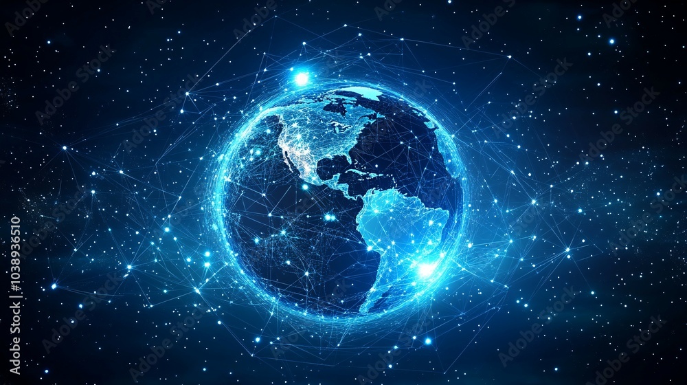 Obraz premium Digital Earth Network, Global Connections and Data Flow