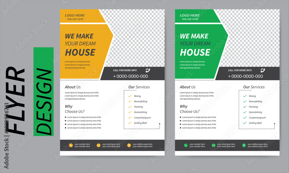 Corporate green and yellow business flyer design set,
Attractive and best quality home flyer design Corporate green and yellow business flyer design set,
Attractive and best quality home flyer design