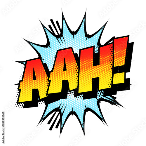 Sound effect bubble with interjection ‘Aah!’ in retro halftone comic book style 