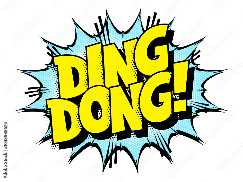 Sound effect bubble with onomatopoeia ‘Ding Dong!’ in retro halftone comic book style Sound effect bubble with onomatopoeia ‘Ding Dong!’ in retro halftone comic book style
