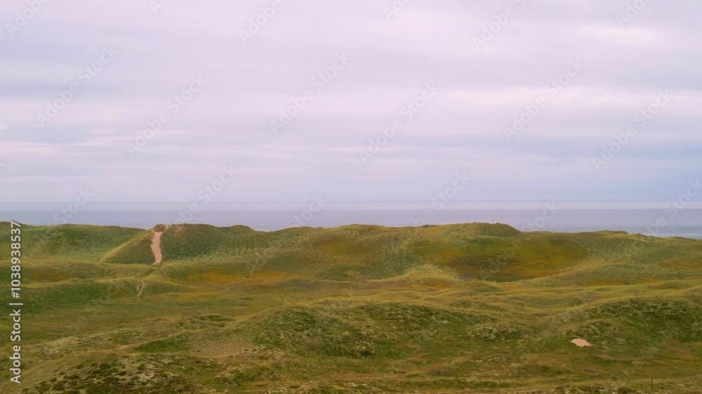 Drone shot of unlighted beacon seamark in the dunes of Årgab, on the west coast of Jutland, Denmark Drone shot of unlighted beacon seamark in the dunes of Årgab, on the west coast of Jutland, Denmark