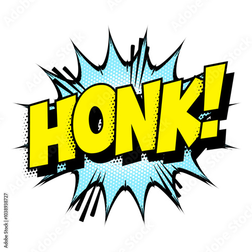 Sound effect bubble with onomatopoeia ‘Honk!’ in retro halftone comic book style 