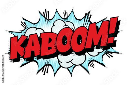 Sound effect bubble with onomatopoeia ‘Kaboom!’ in retro halftone comic book style 