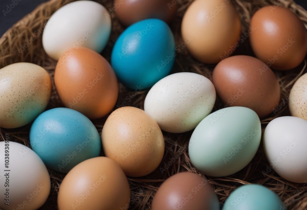 Colorful easter eggs in a nest on dark wooden background. AI generated Colorful easter eggs in a nest on dark wooden background. AI generated