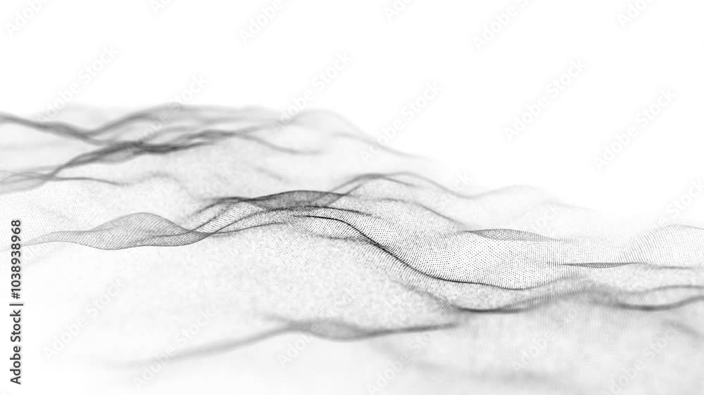 Digital dynamic wave of particles and lines. Abstract white futuristic background. Big data visualization. 3D rendering. Digital dynamic wave of particles and lines. Abstract white futuristic background. Big data visualization. 3D rendering.