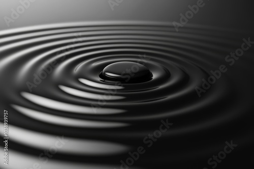 A single drop of water creates concentric ripples in a dark, still surface.