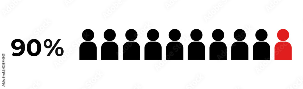 90% infographic percent. People icon graphic vector, counting, avatar, black man pictogram. Person voting statistic concept 90% infographic percent. People icon graphic vector, counting, avatar, black man pictogram. Person voting statistic concept
