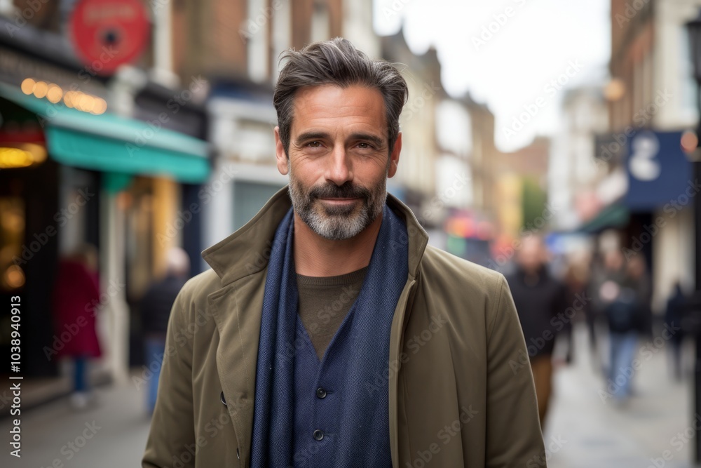 Portrait of handsome middle-aged man with beard in the city Portrait of handsome middle-aged man with beard in the city