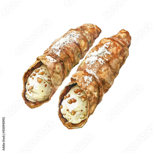 cannoli vector illustration in watercolor style