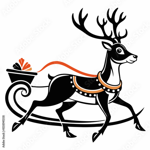 Reindeer and light sleigh in motion during the Christmas season