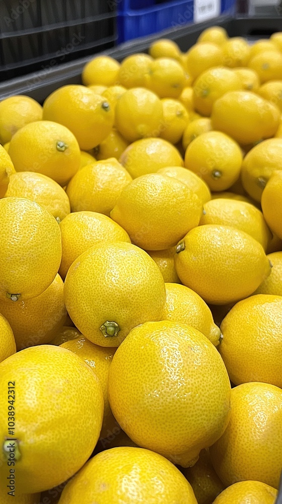 A conveyor belt in a grocery produce section with lemons on it A conveyor belt in a grocery produce section with lemons on it