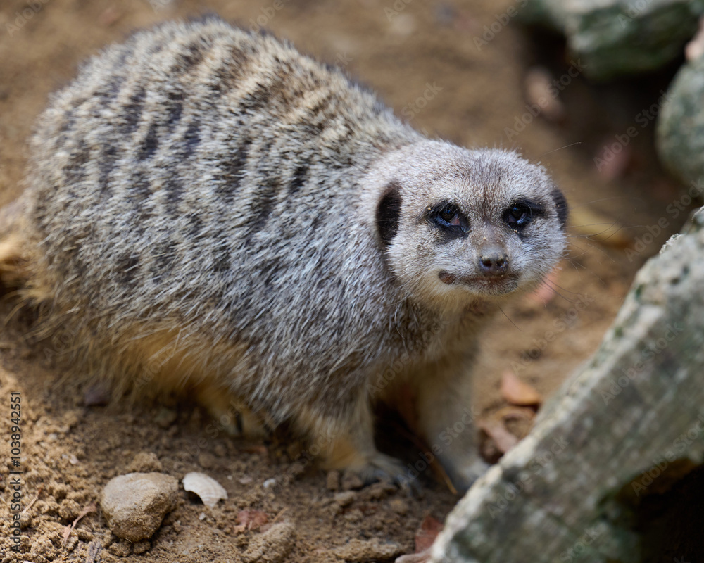 Obraz premium An adult meerkat walks outdoors