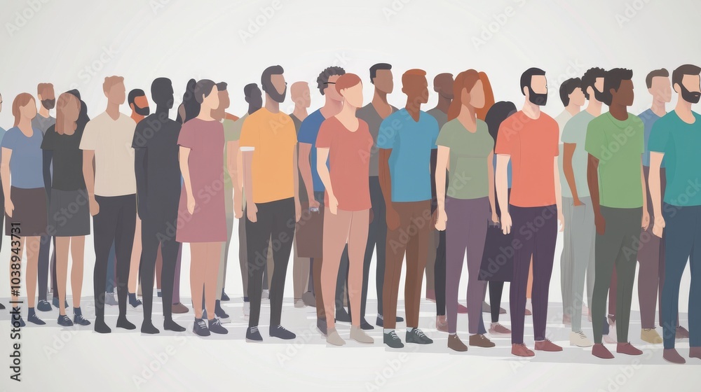 Obraz premium Diverse group of people standing together, representing unity and community in a modern illustration.