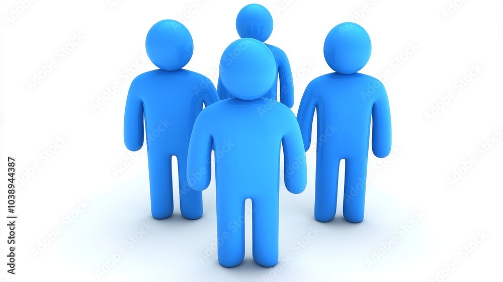 Four blue figures represent teamwork and collaboration in a modern digital environment, perfect for creative projects and concepts. Four blue figures represent teamwork and collaboration in a modern digital environment, perfect for creative projects and concepts.