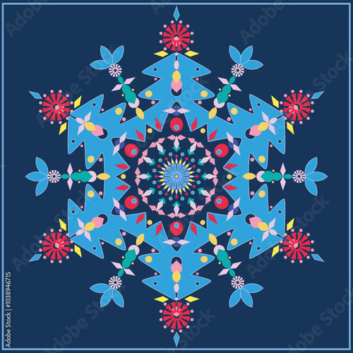 Multicolored beautiful snowflake with twelve rays.eps