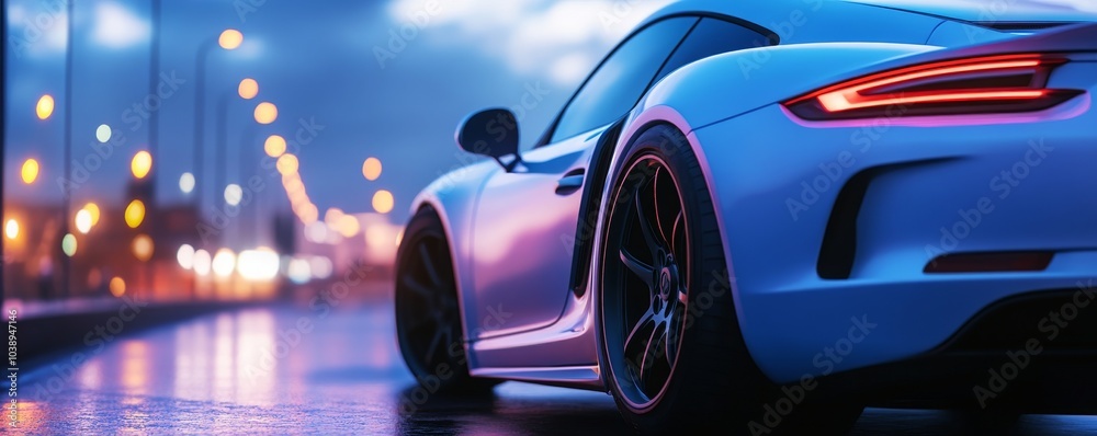 Sleek sports car parked at night, illuminated by city lights. Perfect for showcasing luxury and modern automotive design. Sleek sports car parked at night, illuminated by city lights. Perfect for showcasing luxury and modern automotive design.