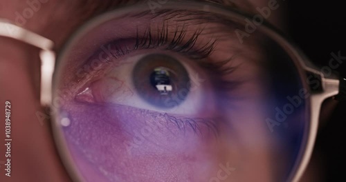 Macro View Of Young Man'S Eyes Glasses Online Shopping Watching Web Content Fake News Metaverse