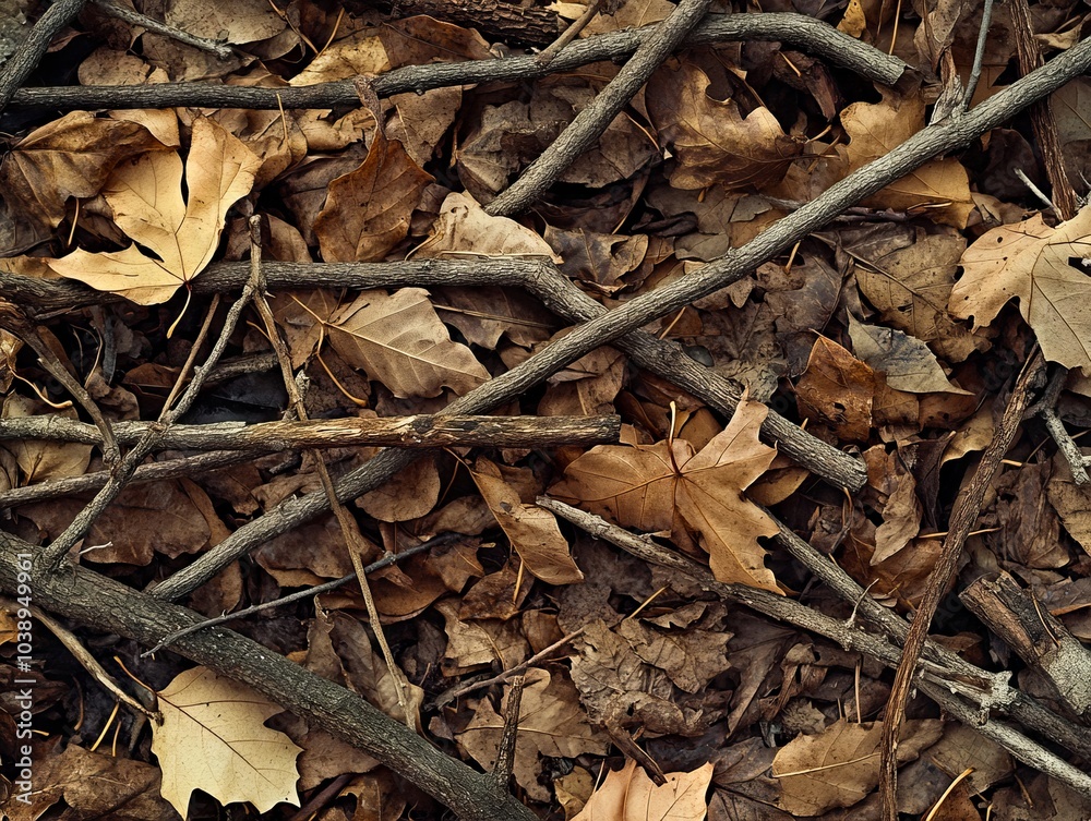A pile of fallen leaves and twigs on the ground A pile of fallen leaves and twigs on the ground