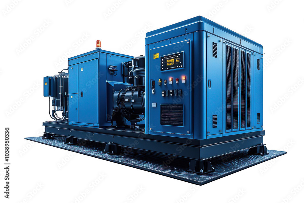 Blue standby generator isolated on transparent background, png file, no background png file