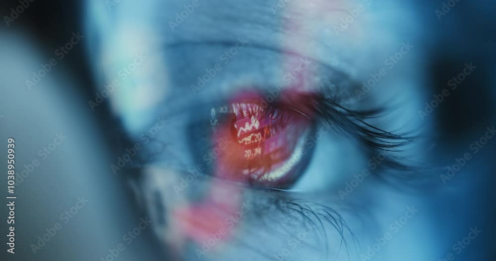 Close Up Of Eye Glasses Of A Business Man Online Stock Market Watching Web Content Social Network Addiction 5g Network