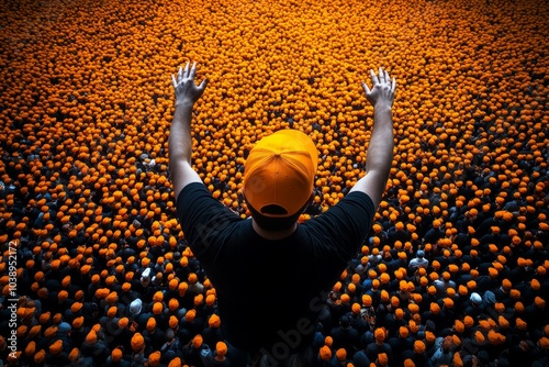 Person standing in a crowd, with the world around them in vibrant color while everyone else sees in black and white, showing subjective experience